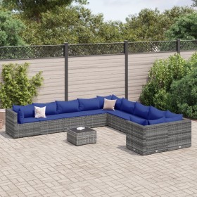 Gartensofagarnitur 11-teilig mit grauen Polstern aus synthetischem Rattan von , Gartensets - Ref: Foro24-3308359, Preis: 613,...