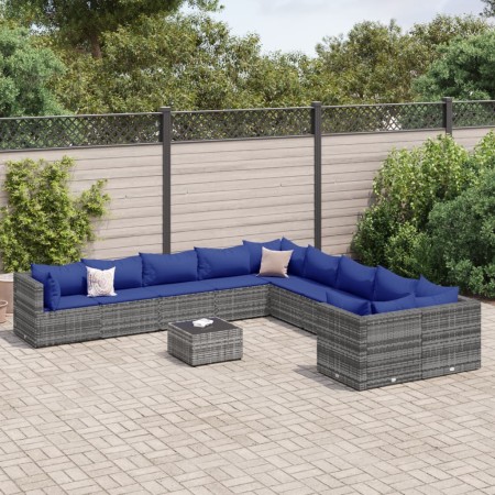 Gartensofagarnitur 11-teilig mit grauen Polstern aus synthetischem Rattan von , Gartensets - Ref: Foro24-3308359, Preis: 616,...