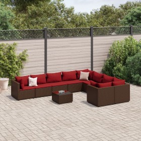 Gartensofa-Set, 10-teilig, mit braunen Kissen aus synthetischem Rattan. von , Gartensets - Ref: Foro24-3308325, Preis: 563,00...