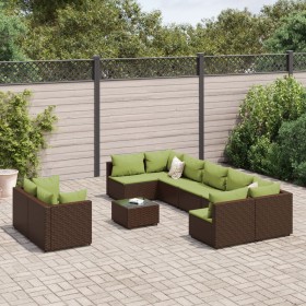 Gartensofa-Set, 10-teilig, mit braunen Kissen aus synthetischem Rattan. von , Gartensets - Ref: Foro24-3308310, Preis: 750,42...