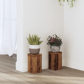 Plant stands 2 units aged oak wood 10x10x18 cm by , Pot stands - Ref: Foro24-852886, Price: 21,14 €, Discount: %