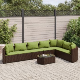 Set of 8-piece garden sofas and brown synthetic rattan cushions by , Garden sets - Ref: Foro24-3308390, Price: 576,75 €, Disc...