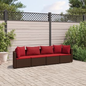 Gartensofagarnitur 4-teilig mit braunen Polstern aus synthetischem Rattan. von , Gartensets - Ref: Foro24-3308461, Preis: 257...