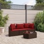 Garden sofa set 4 pieces with brown synthetic rattan cushions by , Garden sets - Ref: Foro24-3308365, Price: 241,36 €, Discou...