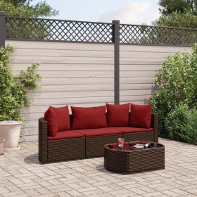 Garden sofa set 4 pieces with brown synthetic rattan cushions by , Garden sets - Ref: Foro24-3308365, Price: 241,15 €, Discou...