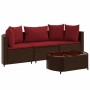 Garden sofa set 4 pieces with brown synthetic rattan cushions by , Garden sets - Ref: Foro24-3308365, Price: 241,36 €, Discou...