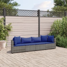 Garden sofa set 4 pieces and gray synthetic rattan cushions by , Garden sets - Ref: Foro24-3308463, Price: 256,48 €, Discount: %