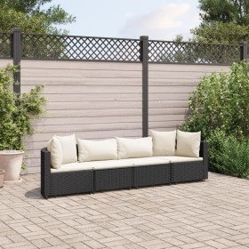 Gartensitzgruppe 4-teilig mit schwarzen Polstern aus synthetischem Rattan von , Gartensets - Ref: Foro24-3308456, Preis: 298,...