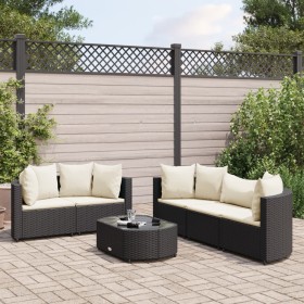 6-teiliges Gartensofa-Set und Kissen aus schwarzem Kunststoff-Rattan. von , Gartensets - Ref: Foro24-3308416, Preis: 381,26 €...