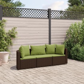 Three-piece garden sofa set and brown synthetic rattan cushions. by , Garden sets - Ref: Foro24-3308454, Price: 269,99 €, Dis...