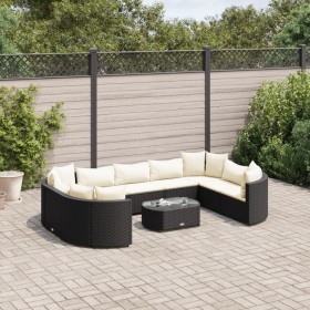 Set of garden sofas and cushions 10 pieces synthetic black rattan by , Garden sets - Ref: Foro24-3308400, Price: 712,99 €, Di...