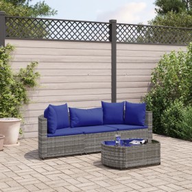 Garden sofa set 4 pieces and gray synthetic rattan cushions by , Garden sets - Ref: Foro24-3308367, Price: 241,49 €, Discount: %