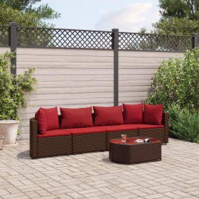 Garten-Essgruppe, 5-teilig, mit braunen Kunststoff-Rattan-Kissen. von , Gartensets - Ref: Foro24-3308373, Preis: 295,16 €, Ra...