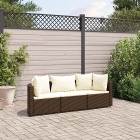 Three-piece garden sofa set and brown synthetic rattan cushions. by , Garden sets - Ref: Foro24-3308449, Price: 206,01 €, Dis...