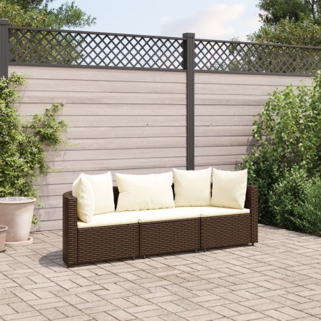 Three-piece garden sofa set and brown synthetic rattan cushions. by , Garden sets - Ref: Foro24-3308449, Price: 203,40 €, Dis...