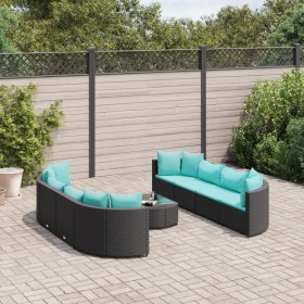 Garden sofa set with 9-piece black synthetic rattan cushions by , Garden sets - Ref: Foro24-3308428, Price: 659,43 €, Discoun...