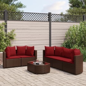 Set aus 6-teiligen Gartensofas und Kissen aus braunem Kunst-Rattan. von , Gartensets - Ref: Foro24-3308421, Preis: 388,01 €, ...