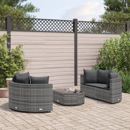 Gartensofa-Set mit 5-teiligen Kissen aus grauem synthetischem Rattan von , Gartensets - Ref: Foro24-3308442, Preis: 331,99 €,...