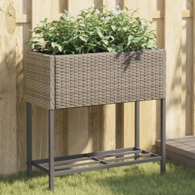 Jardinera con estante ratán sintético gris de , Maceteros y jardineras - Ref: Foro24-366389, Precio: 53,99 €, Descuento: %