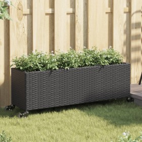 Planter with wheels and 3 black PE rattan planters 107x32x38 cm by , Pots and planters - Ref: Foro24-366419, Price: 68,26 €, ...