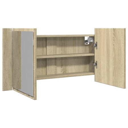 Armario y espejo LED madera ingeniería roble Sonoma 90x12x45 cm de , Tocadores de baño - Ref: Foro24-849643, Precio: 58,14 €,...