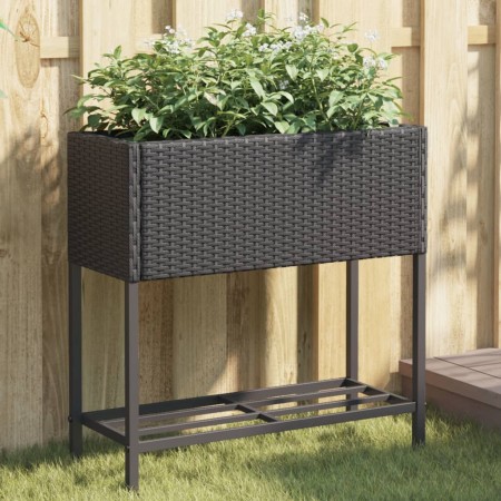 Pflanzgefäße mit Regal 2 Stück Kunststoff-Rattan Schwarz 70x28x70 cm von , Töpfe und Pflanzgefäße - Ref: Foro24-3210510, Prei...