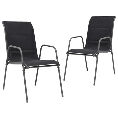 Stackable garden chairs, 2 units, black steel and textilene by vidaXL, Garden chairs - Ref: Foro24-313072, Price: 103,99 €, D...