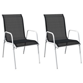 Stackable garden chairs, 2 units, black steel and textilene by vidaXL, Garden chairs - Ref: Foro24-313070, Price: 73,19 €, Di...