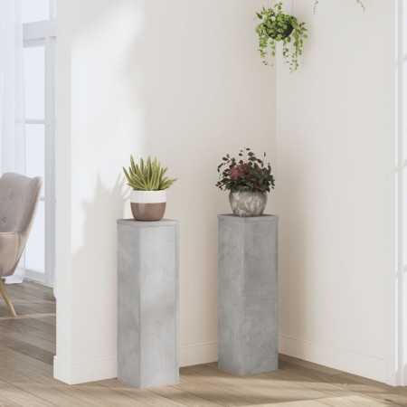 Plant stands 2 units gray wood concrete 17x17x60 cm by , Pot stands - Ref: Foro24-852936, Price: 43,99 €, Discount: %