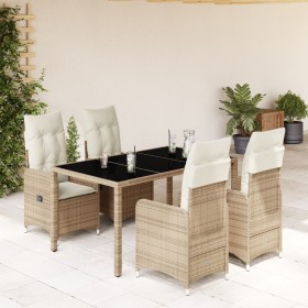 Gartentisch und Stühle 5-teilig und Kissen aus synthetischem Rattan in Beige. von , Gartensets - Ref: Foro24-3277098, Preis: ...