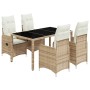 Garden table and 5-piece chair set with beige synthetic rattan cushions. by , Garden sets - Ref: Foro24-3277098, Price: 590,3...