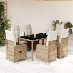 Garden table and chairs set, 7 pieces, with beige PE rattan cushions. by , Garden sets - Ref: Foro24-3277100, Price: 859,37 €...