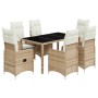 Garden table and chairs set, 7 pieces, with beige PE rattan cushions. by , Garden sets - Ref: Foro24-3277100, Price: 855,99 €...