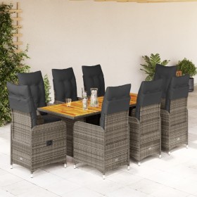 Gartentisch und Stühle 9-teilig und Kissen aus grauem Kunststoff-Rattan von , Gartensets - Ref: Foro24-3277030, Preis: 1,00 €...