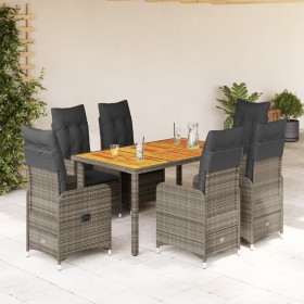 Garden table and 7-piece chair set with gray synthetic rattan cushions. by , Garden sets - Ref: Foro24-3277024, Price: 931,99...