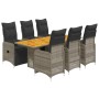 Garden table and 7-piece chair set with gray synthetic rattan cushions. by , Garden sets - Ref: Foro24-3277163, Price: 1,00 €...