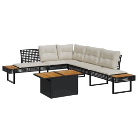 Gartensofa-Set mit 2-teiligen Kissen aus synthetischem Rattan und schwarzem Akazienholz. von , Gartensets - Ref: Foro24-32774...