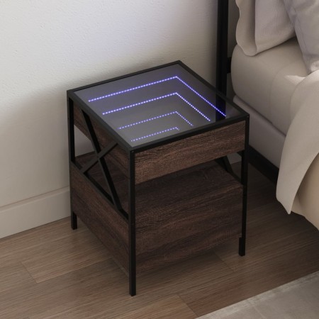 Mesita de noche con Infinity LED marrón roble 40x40x51 cm de , Mesitas de noche - Ref: Foro24-3284105, Precio: 100,31 €, Desc...