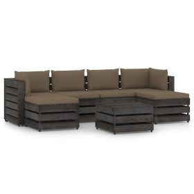 7-piece garden furniture set with gray impregnated wood cushions by , Garden sets - Ref: Foro24-3068332, Price: 616,99 €, Dis...