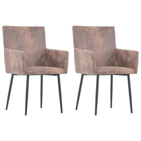 Dining chairs with armrests 2 units synthetic brown suede leather by , dining chairs - Ref: Foro24-282057, Price: 162,39 €, D...