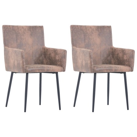 Dining chairs with armrests 2 units synthetic brown suede leather by , dining chairs - Ref: Foro24-282057, Price: 200,42 €, D...