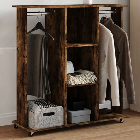 Wheeled cabinet made of smoked oak engineered wood, 102x38x110cm. by , Clothing and closet storage - Ref: Foro24-848035, Pric...