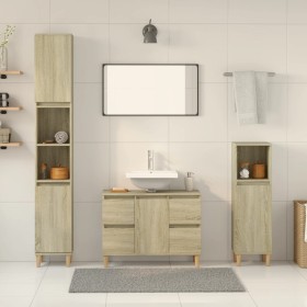 3-piece bathroom furniture set made of Sonoma oak plywood. by , Bathroom furniture - Ref: Foro24-3307671, Price: 221,54 €, Di...