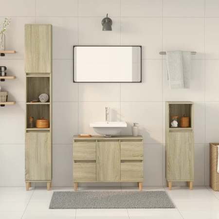 3-piece bathroom furniture set made of Sonoma oak plywood. by , Bathroom furniture - Ref: Foro24-3307671, Price: 220,24 €, Di...