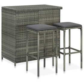 3-piece gray synthetic rattan bar garden table and chairs set by vidaXL, Furniture sets for kitchens and dining rooms - Ref: ...