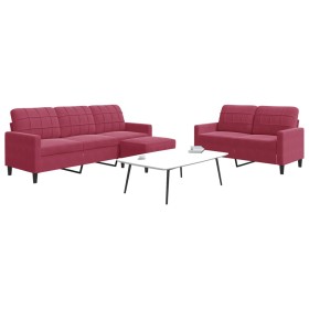 Three-piece velvet sofa set with red wine cushions by , Sofas - Ref: Foro24-3278405, Price: 529,99 €, Discount: %