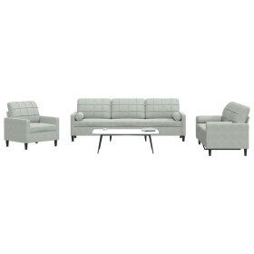 3-piece light gray velvet sofa set with cushions by , Sofas - Ref: Foro24-3278451, Price: 656,21 €, Discount: %