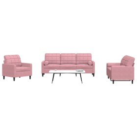 Set of sofas with 3 pink velvet cushions by , Sofas - Ref: Foro24-3278374, Price: 654,99 €, Discount: %