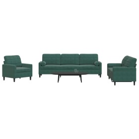 Set of sofas with 3 dark green velvet cushions by , Sofas - Ref: Foro24-3278453, Price: 687,11 €, Discount: %