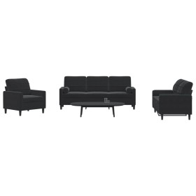 3-piece black velvet sofa set with cushions by , Sofas - Ref: Foro24-3278376, Price: 773,81 €, Discount: %